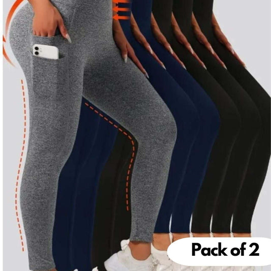 Soft & Comfy Slim Elastic Tights With Side Pockets Pack of 2